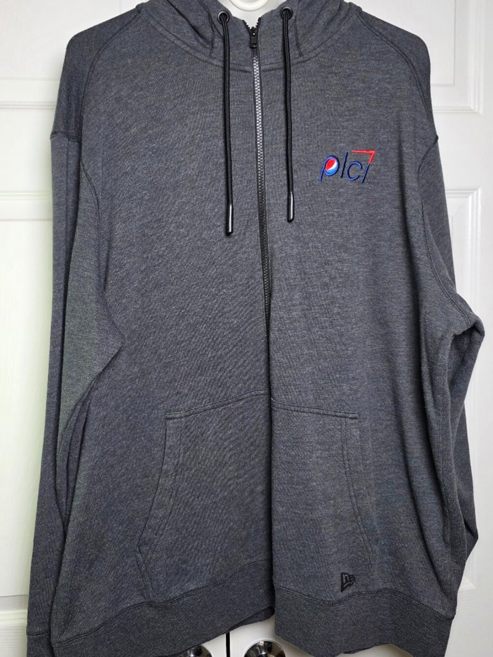 New Era French Terry Full Zip Hoodie Charcoal Gray Pepsi PBC Logo - Men's 2XL
